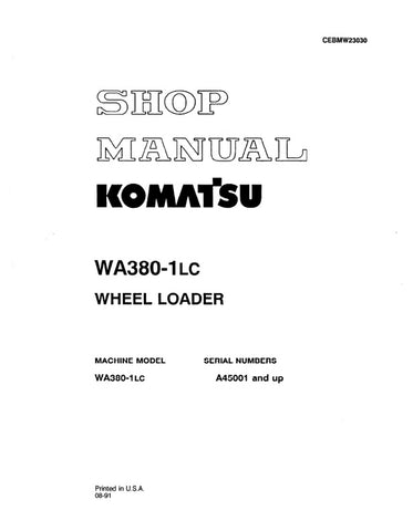  Enhance your maintenance and repair capabilities with the KOMATSU WA380-1LC A45001 & UP Wheel Loader Shop Manual (CEBDW23030) in PDF format. This comprehensive manual provides detailed instructions, diagrams, and specifications tailored for your wheel loader, ensuring you have the essential information at your fingertips. Perfect for both professionals and DIY enthusiasts, this digital resource streamlines troubleshooting and repairs, helping you keep your equipment running smoothly and efficiently. Invest