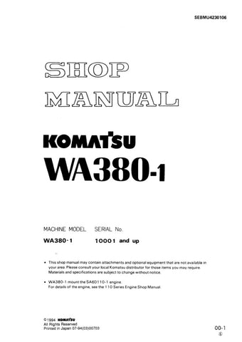 Unlock the full potential of your KOMATSU WA380-1 with the comprehensive Shop Manual SEBMU4230106, available as a convenient PDF file. This essential resource provides detailed insights into maintenance, troubleshooting, and repair procedures, ensuring your equipment operates at peak performance. With easy navigation and clear illustrations, this manual is designed for both seasoned professionals and DIY enthusiasts, making it an invaluable addition to your toolkit. Don't miss the opportunity to enhance you