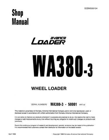 Unlock the full potential of your KOMATSU WA380-3 Wheel Loader with the comprehensive Shop Manual SEBM006104, available in a convenient PDF format. This essential resource provides detailed maintenance procedures, troubleshooting tips, and specifications tailored for models 50001 and up, ensuring you have the knowledge to keep your equipment running smoothly. With easy navigation and clear illustrations, this manual is perfect for both seasoned professionals and DIY enthusiasts looking to enhance their oper