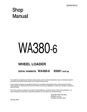 Unlock the full potential of your KOMATSU WA380-6 Wheel Loader with the comprehensive Shop Manual SEN00769-03. This PDF file is an essential resource for operators and technicians, providing detailed insights into maintenance, troubleshooting, and repair procedures. With clear diagrams and step-by-step instructions, you can ensure optimal performance and longevity of your equipment. Invest in this manual today to enhance your operational efficiency and reduce downtime.
