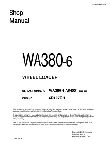 Unlock the full potential of your KOMATSU WA380-6 Wheel Loader with the comprehensive Shop Manual CEBM022703, available in a convenient PDF format. This essential resource provides detailed insights into maintenance, troubleshooting, and repair procedures, ensuring your equipment operates at peak performance. With easy navigation and clear illustrations, this manual is designed for both seasoned professionals and DIY enthusiasts, making it an invaluable addition to your toolkit. Enhance your operational eff