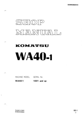 Unlock the full potential of your KOMATSU WA40-1 with the comprehensive Shop Manual SEBM03630101, designed for models 1001 and up. This PDF file is an essential resource for technicians and DIY enthusiasts alike, providing detailed insights into maintenance, troubleshooting, and repair procedures. With clear diagrams and step-by-step instructions, you can ensure your equipment operates at peak performance, saving you time and money on repairs. Invest in this invaluable manual today and keep your KOMATSU WA4