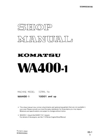 Unlock the full potential of your KOMATSU WA400-1 with the comprehensive Shop Manual SEBM04240106, designed specifically for models 10001 and up. This PDF file is an essential resource for technicians and DIY enthusiasts alike, providing detailed diagrams, troubleshooting tips, and maintenance procedures to keep your equipment running smoothly. With easy navigation and clear instructions, you can save time and reduce downtime, ensuring your machine operates at peak performance. Invest in this invaluable man