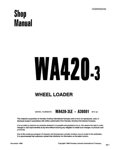 Enhance your maintenance and repair capabilities with the KOMATSU WA420-3LE A30001 & UP Wheel Loader Shop Manual (CEBM000200) in PDF format. This comprehensive manual provides detailed instructions, diagrams, and specifications tailored for your wheel loader, ensuring you have all the information needed for efficient servicing. With easy navigation and instant access, this digital resource is perfect for both seasoned professionals and DIY enthusiasts looking to keep their equipment running smoothly. Invest