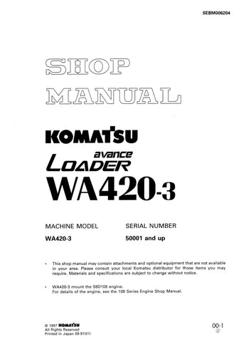 Unlock the full potential of your KOMATSU WA420-3 with the comprehensive Shop Manual SEBM006204, designed specifically for models 50001 and up. This PDF file is an essential resource for technicians and DIY enthusiasts alike, providing detailed diagrams, troubleshooting tips, and maintenance procedures to keep your equipment running smoothly. With easy navigation and clear instructions, you'll save time and enhance your productivity, ensuring your machine operates at peak performance. Don't miss out on this