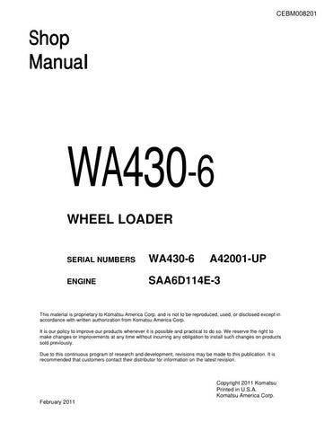 Unlock the full potential of your KOMATSU WA430-6 Wheel Loader with the comprehensive CEBM008201 Shop Manual, available in a convenient PDF format. This essential resource provides detailed insights into maintenance, troubleshooting, and repair procedures, ensuring your equipment operates at peak performance. With easy navigation and clear illustrations, this manual is designed for both seasoned professionals and DIY enthusiasts, making it an invaluable addition to your toolkit. Don't miss the opportunity t