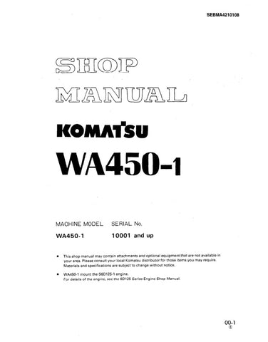 Unlock the full potential of your KOMATSU WA450-1 with the comprehensive Shop Manual SEBMA4210108, available in a convenient PDF format. This essential resource provides detailed insights into maintenance, troubleshooting, and repair procedures, ensuring your equipment operates at peak performance. With easy navigation and clear illustrations, this manual is designed for both seasoned professionals and DIY enthusiasts, making it an invaluable addition to your toolkit. Don't miss the opportunity to enhance y
