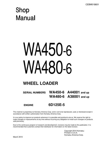 Unlock the full potential of your KOMATSU WA450-6 and WA480-6 wheel loaders with the comprehensive shop manual CEBM018601, available in a convenient PDF format. This essential resource provides detailed maintenance and repair instructions, ensuring your equipment operates at peak performance. With clear diagrams and step-by-step guidance, you can tackle any service task with confidence, saving time and reducing downtime. Perfect for both seasoned professionals and DIY enthusiasts, this manual is your go-to 