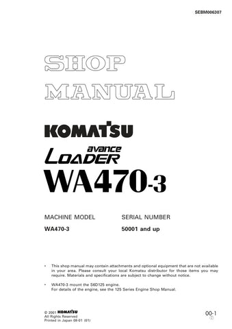 Unlock the full potential of your KOMATSU WA470-3 with the comprehensive Service Manual SEBM006307, designed specifically for models 50001 and up. This PDF file is an essential resource for technicians and operators alike, providing detailed instructions, schematics, and troubleshooting tips to ensure optimal performance and maintenance of your equipment. With easy navigation and clear illustrations, this manual empowers you to tackle repairs confidently, saving you time and money while extending the life 