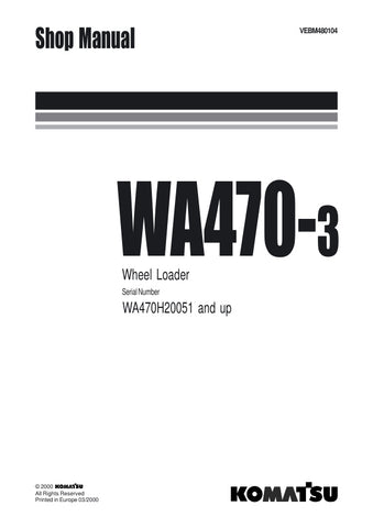 Enhance your maintenance and repair capabilities with the KOMATSU WA470-3 H20051 & UP Wheel Loader Shop Manual (VEBM480104) in PDF format. This comprehensive manual provides detailed diagrams, specifications, and step-by-step instructions, ensuring you have all the information needed to keep your equipment running smoothly. Perfect for technicians and DIY enthusiasts alike, this digital resource allows for easy access and quick reference, making it an essential addition to your toolkit. Invest in your produ
