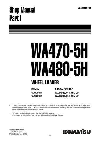 Unlock the full potential of your KOMATSU WA470-5H and WA480-5H wheel loaders with the comprehensive shop manual (VEBM180101) in PDF format. This essential resource provides detailed maintenance procedures, troubleshooting tips, and specifications to ensure optimal performance and longevity of your equipment. With easy navigation and clear illustrations, this manual is designed for both seasoned professionals and DIY enthusiasts, making it an invaluable addition to your toolkit. Don't miss out on the opport