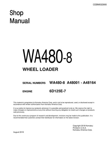 Unlock the full potential of your KOMATSU WA480-8 Wheel Loader with the comprehensive Shop Manual CEBM032900, available in a convenient PDF format. This essential guide provides detailed insights into maintenance, troubleshooting, and repair procedures, ensuring your equipment operates at peak performance. With easy navigation and clear illustrations, this manual is designed for both seasoned professionals and DIY enthusiasts, making it an invaluable resource for keeping your loader in top condition. Don't 