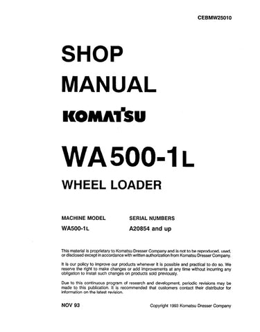  Unlock the full potential of your KOMATSU WA500-1L Wheel Loader with the comprehensive Shop Manual (CEBMW25010) in PDF format. This essential resource provides detailed insights into maintenance, troubleshooting, and repair procedures, ensuring your equipment operates at peak performance. With easy navigation and clear illustrations, this manual is designed for both seasoned professionals and DIY enthusiasts, making it an invaluable addition to your toolkit. Don't miss the opportunity to enhance your opera