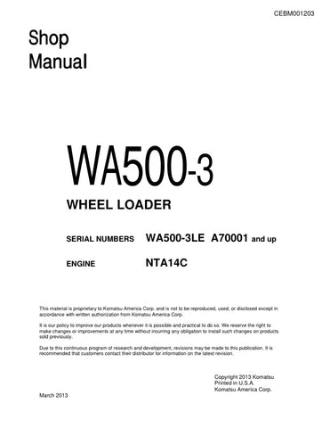 Unlock the full potential of your KOMATSU WA500-3 and WA500-3LE wheel loaders with the comprehensive shop manual (CEBM001203) in PDF format. This essential resource provides detailed diagrams, maintenance tips, and troubleshooting guidance, ensuring you can keep your equipment running smoothly and efficiently. Perfect for both seasoned professionals and DIY enthusiasts, this manual is your go-to guide for maximizing performance and minimizing downtime. Invest in your machinery's longevity and efficiency tod