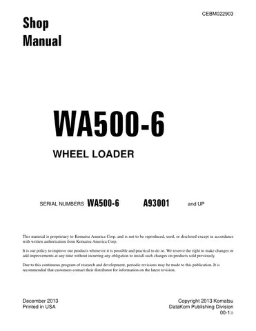 Unlock the full potential of your KOMATSU WA500-6 Wheel Loader with the comprehensive shop manual (CEBM022903) in PDF format. This essential resource provides detailed insights into maintenance, troubleshooting, and repair procedures, ensuring your equipment operates at peak performance. With easy navigation and clear illustrations, this manual is designed for both seasoned professionals and DIY enthusiasts, making it an invaluable addition to your toolkit. Don't miss the opportunity to enhance your operati