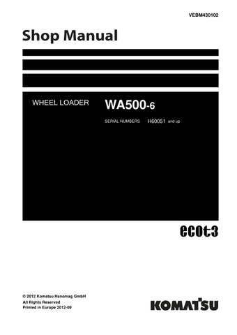  Enhance your maintenance and repair capabilities with the KOMATSU WA500-6 H60051 & UP Wheel Loader Shop Manual (VEBM430102) in PDF format. This comprehensive manual provides detailed instructions, diagrams, and specifications essential for efficient servicing of your wheel loader. With easy navigation and instant access, you can quickly find the information you need to keep your equipment running smoothly and minimize downtime. Invest in this invaluable resource to ensure optimal performance and longevity 