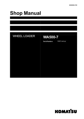 The KOMATSU WA500-7 Shop Manual (SEN05693-PDI) is an essential resource for operators and technicians working with the WA500-7 model and above. This comprehensive PDF file provides detailed information on maintenance, troubleshooting, and repair procedures, ensuring that you can keep your equipment running smoothly and efficiently.