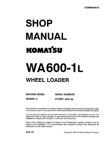 Enhance your maintenance and repair capabilities with the KOMATSU WA600-1L A10391 & UP Wheel Loader Shop Manual (CEBDW26010) in PDF format. This comprehensive manual provides detailed instructions, diagrams, and specifications essential for efficient servicing of your wheel loader. With easy navigation and clear illustrations, you can quickly troubleshoot issues and perform repairs, ensuring your equipment operates at peak performance. Invest in this invaluable resource to save time and reduce downtime, mak