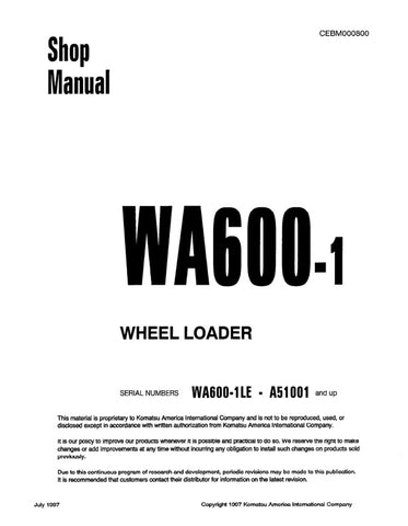 Unlock the full potential of your KOMATSU WA600-1 and WA600-1LE wheel loaders with the comprehensive shop manual CEBM000800, available in a convenient PDF format. This essential resource provides detailed maintenance procedures, troubleshooting tips, and specifications to ensure your equipment operates at peak performance. With easy navigation and clear illustrations, this manual is designed for both seasoned professionals and DIY enthusiasts, making it an invaluable tool for efficient repairs and upkeep. 