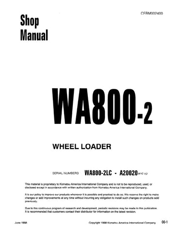 Unlock the full potential of your KOMATSU WA800-2 and WA800-2LC wheel loaders with the comprehensive shop manual CEBM002400, available in a convenient PDF format. This essential resource provides detailed maintenance procedures, troubleshooting tips, and specifications to ensure optimal performance and longevity of your equipment. Perfect for both seasoned professionals and DIY enthusiasts, this manual is your go-to guide for efficient repairs and upkeep, helping you save time and reduce downtime on the job