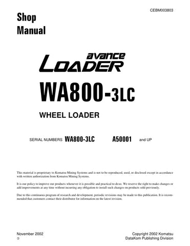 Unlock the full potential of your KOMATSU WA800-3LC Wheel Loader with the comprehensive Shop Manual (CEBM003803) in PDF format. This essential resource provides detailed insights into maintenance, troubleshooting, and repair procedures, ensuring your equipment operates at peak performance. With easy navigation and clear illustrations, this manual is designed for both seasoned professionals and DIY enthusiasts, making it an invaluable addition to your toolkit. Enhance your productivity and extend the lifespa