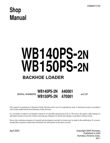 Unlock the full potential of your KOMATSU WB140PS-2N and WB150PS-2N backhoe loaders with the comprehensive CEBM011100 shop manual in PDF format. This essential resource provides detailed diagrams, maintenance tips, and troubleshooting guidance, ensuring you can keep your equipment running smoothly and efficiently. Perfect for both seasoned professionals and DIY enthusiasts, this manual is your go-to guide for maximizing performance and minimizing downtime. Download your copy today and take the first step to