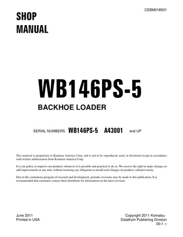 Unlock the full potential of your KOMATSU WB146PS-5 Backhoe Loader with the comprehensive CEBM018501 Shop Manual, available in a convenient PDF format. This essential resource provides detailed diagrams, maintenance tips, and troubleshooting guidance, ensuring you can keep your equipment running smoothly and efficiently. Perfect for both seasoned professionals and DIY enthusiasts, this manual empowers you to perform repairs with confidence, saving you time and money. Don't miss out on the opportunity to enh