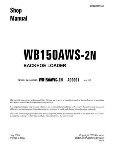 Unlock the full potential of your KOMATSU WB150AWS-2N Backhoe Loader with the comprehensive shop manual (CEBM011300) in PDF format. This essential resource provides detailed diagrams, maintenance tips, and troubleshooting guidance, ensuring you can keep your equipment running smoothly and efficiently. Perfect for both seasoned professionals and DIY enthusiasts, this manual is your go-to guide for maximizing performance and minimizing downtime. Invest in your machinery's longevity and enhance your operationa