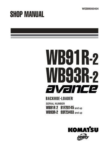 Unlock the full potential of your KOMATSU WB91R-2 and WB93R-2 backhoe loaders with the comprehensive Shop Manual (WEBM000404) in PDF format. This essential resource provides detailed maintenance procedures, troubleshooting tips, and technical specifications tailored for models 91F20145 & UP and 93F23453 & UP. With easy navigation and clear illustrations, this manual ensures you can keep your equipment running smoothly and efficiently, saving you time and money on repairs. Invest in your machinery's longevit