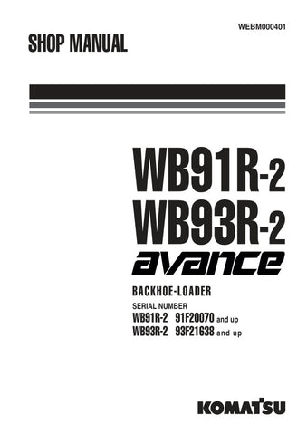  Unlock the full potential of your KOMATSU WB91R-2 and WB93R-2 backhoe-loader with the comprehensive Shop Manual (WEBM000401) in PDF format. This essential resource provides detailed diagrams, maintenance tips, and troubleshooting guidance, ensuring you can keep your equipment running smoothly and efficiently. Perfect for both seasoned professionals and DIY enthusiasts, this manual is your go-to guide for maximizing performance and minimizing downtime. Invest in your machinery's longevity and enhance your o