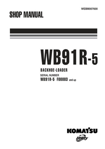 Unlock the full potential of your KOMATSU WB91R-5 backhoe-loader with the comprehensive SHOP MANUAL (WEBM007600) in PDF format. This essential guide provides detailed insights into maintenance, troubleshooting, and repair procedures, ensuring your equipment operates at peak performance. With easy navigation and clear illustrations, this manual is designed for both seasoned professionals and DIY enthusiasts, making it an invaluable resource for keeping your machinery in top shape. Don't miss out on the oppor