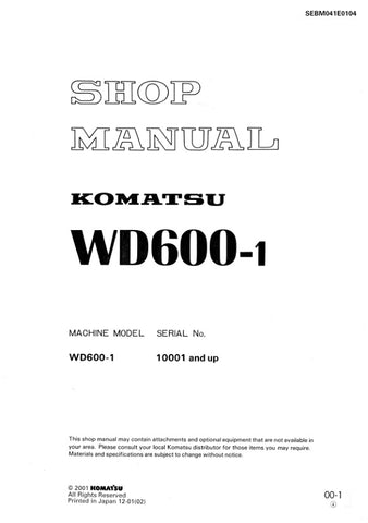 Unlock the full potential of your KOMATSU WD600-1 with the comprehensive Service Manual SEBD041E0104, available in a convenient PDF format. This essential guide provides detailed instructions, schematics, and troubleshooting tips to ensure optimal performance and maintenance of your equipment. Perfect for technicians and operators alike, this manual is your go-to resource for efficient repairs and service, helping you minimize downtime and maximize productivity. Don't miss out on the opportunity to enhance 