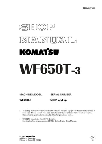 Unlock the full potential of your KOMATSU WF650T-3 with the comprehensive SHOP MANUAL SEBM027401, available as a convenient PDF file. This essential resource provides detailed insights into maintenance, troubleshooting, and repair procedures, ensuring your equipment operates at peak performance. With easy navigation and clear illustrations, this manual is designed for both seasoned professionals and DIY enthusiasts, making it an invaluable addition to your toolkit. Don't miss the opportunity to enhance your