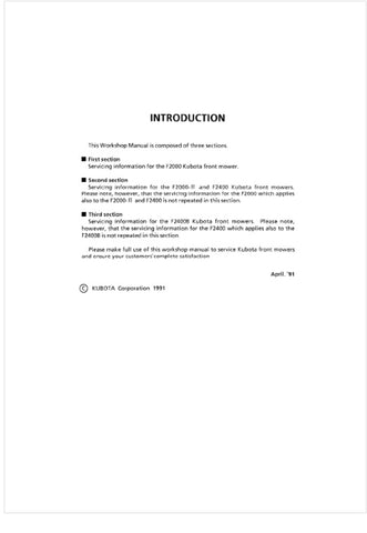 Unlock the full potential of your KUBOTA F2400 Front Mower with the comprehensive Workshop Manual (9Y111-02933) in PDF format. This essential guide provides detailed instructions, diagrams, and troubleshooting tips to ensure your mower operates at peak performance. Whether you're a seasoned mechanic or a DIY enthusiast, this manual is designed to simplify maintenance and repairs, helping you save time and money. Download your copy today and keep your mower running smoothly for years to come!