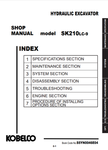 Kobelco SK210LC-9 NA-EU Hydraulic Excavator Shop Manual