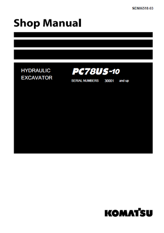 Komatsu PC78US-10 Hydraulic Excavator Service Repair Shop Manual 30001 and up
