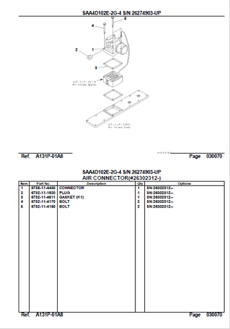 Komatsu WA100-5 Wheel Loader Parts Catalogue Manual S/N 70001-UP