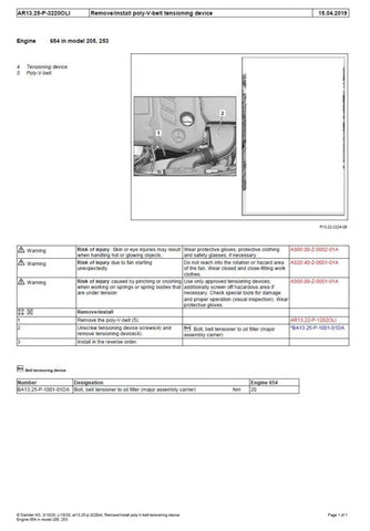 Unlock the full potential of your Mercedes-Benz with the comprehensive OM654 Engine Service Manual, covering models up to 2020. This detailed PDF file is an essential resource for both DIY enthusiasts and professional mechanics, providing step-by-step instructions, troubleshooting tips, and maintenance guidelines to ensure optimal performance and longevity of your engine. With easy navigation and clear illustrations, you can confidently tackle repairs and service tasks, making this manual a must-have for an