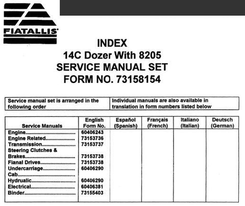 UNLOCK THE FULL POTENTIAL OF YOUR FIAT-ALLIS 14C DOZER WITH THE COMPREHENSIVE SERVICE REPAIR MANUAL FEATURING THE ROBUST 8205 ENGINE. 
