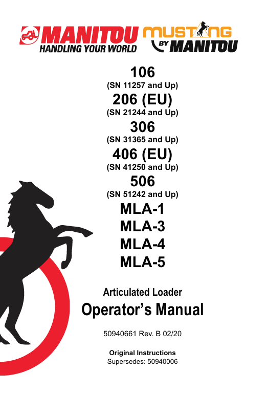 MUSTANG 106, 206, 306 (50940661) OPERATOR'S MANUAL - PDF FILE