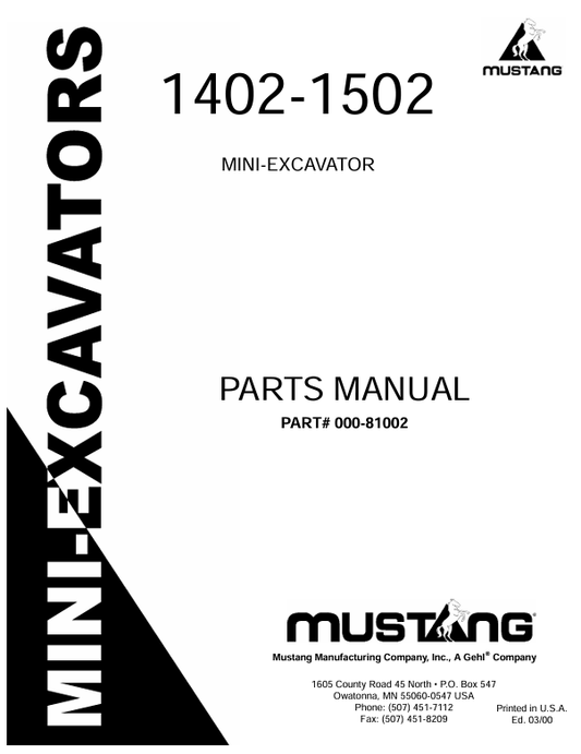 MUSTANG 1402, 1502 (000-81002) PARTS MANUAL - PDF FILE