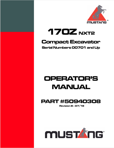 MUSTANG 170Z COMPACT EXCAVATOR (50940308) OPERATOR'S MANUAL - PDF FILE