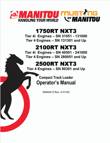 MUSTANG 1750RT, 2100RT, 2500RT (50940412) OPERATOR'S MANUAL - PDF FILE