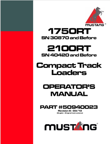 MUSTANG 1750RT, 2100RT (50940023) OPERATOR'S MANUAL - PDF FILE
