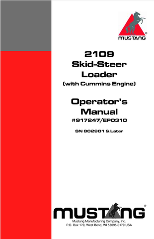 MUSTANG 2109 SKID STEER LOADER (917247) OPERATOR'S MANUAL - PDF FILE