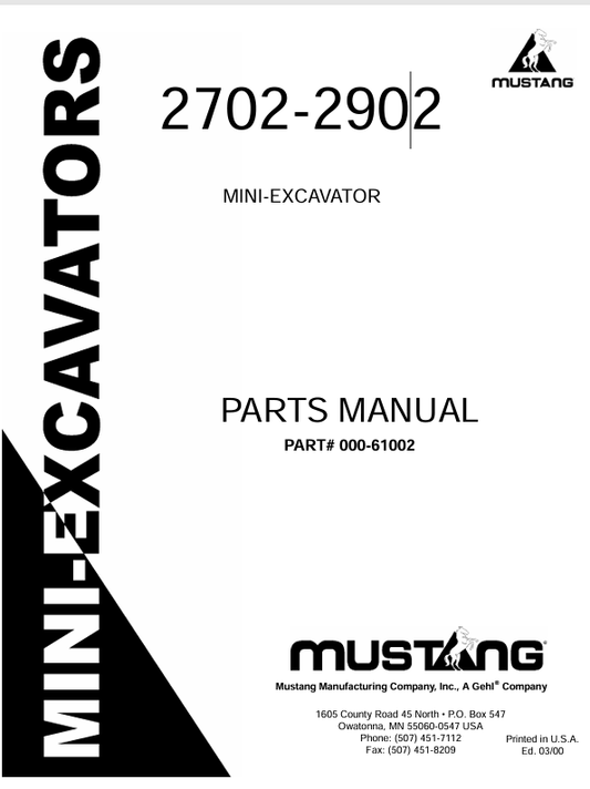 MUSTANG 2702, 2902 (000-61002) PARTS MANUAL - PDF FILE