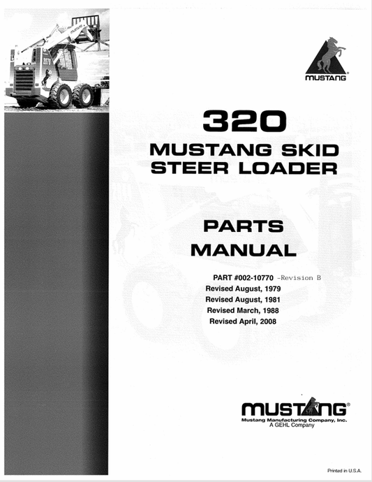 MUSTANG 320 SKID STEER LOADER (002-10770) PARTS MANUAL - PDF FILE