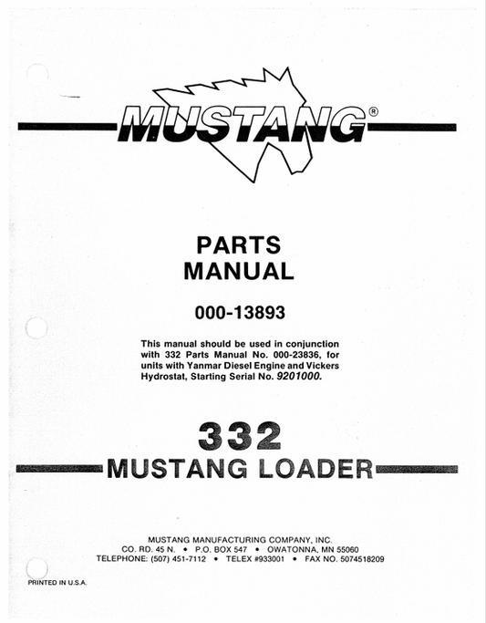 MUSTANG 332 LOADER (000-13893) PARTS MANUAL - PDF FILE