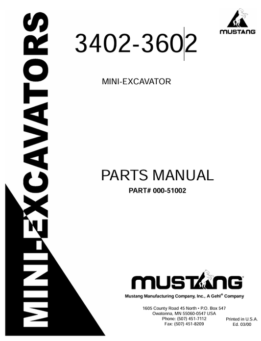 MUSTANG 3402, 3602 (000-51002) PARTS MANUAL - PDF FILE