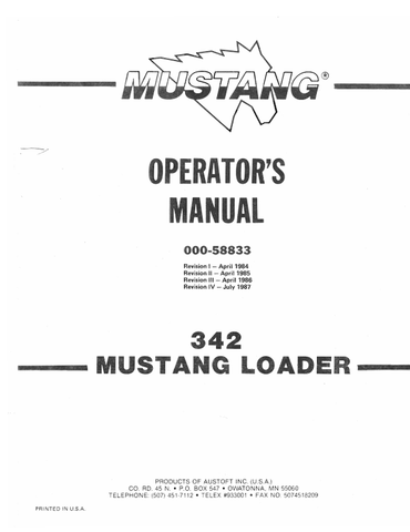MUSTANG 342 LOADER (000-58833) OPERATOR'S MANUAL - PDF FILE